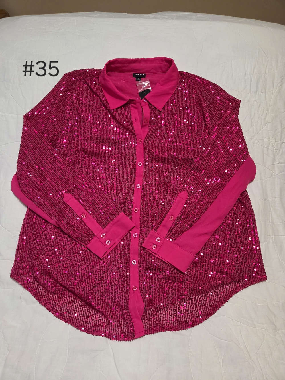 NWT Torrid Fuchsia Pink Sequin Button-Up Long Sleeve Blouse Tunic – Size 1 (1X)